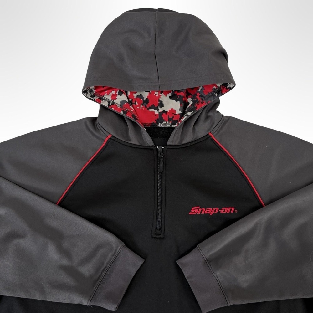 Snap-on Hoodie Mens XL Black Gray 1/4 Zip Fleece Kangaroo‎ Pocket Logo